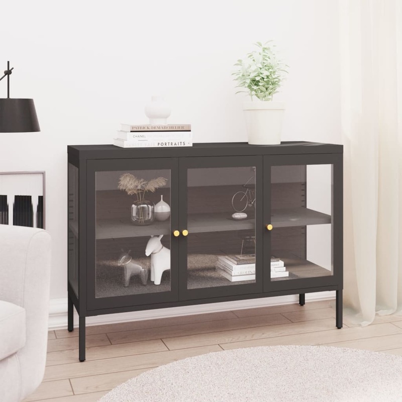 Berkfield Sideboard Anthracite 105x35x70 cm Steel and Glass