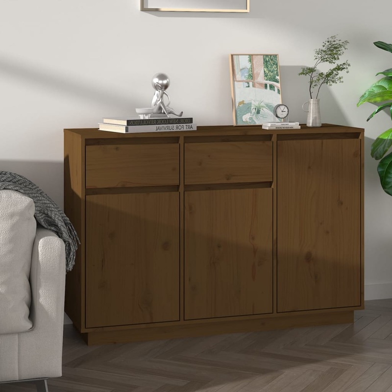 Berkfield Sideboard Honey Brown 110x34x75 cm Solid Wood Pine