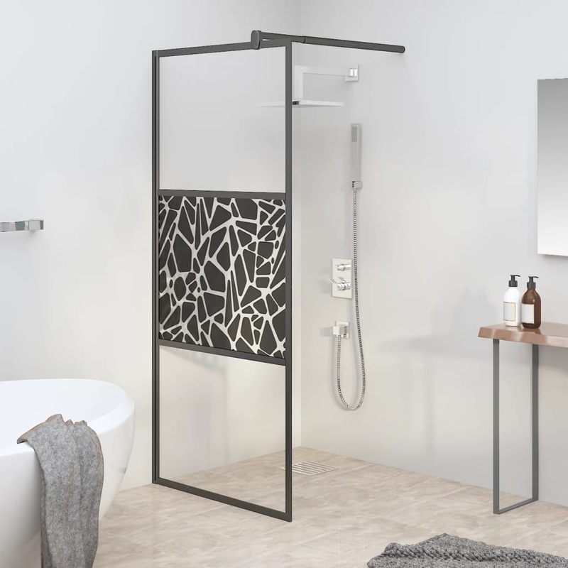 Berkfield Walk-in Shower Wall 80x195cm ESG Glass with Stone Design Black