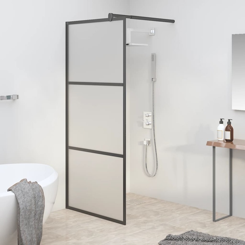 Berkfield Walk-in Shower Wall 90×195 cm Frosted ESG Glass Black