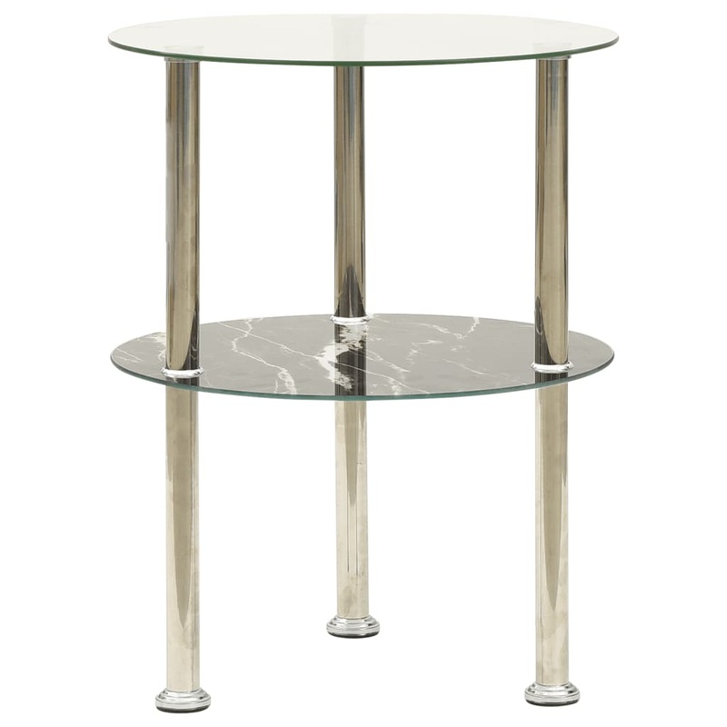Berkfield 2-Tier Side Table Transparent & Black 38 cm Tempered Glass
