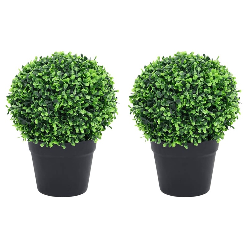 Berkfield Artificial Boxwood Plants 2 pcs with Pots Ball Shaped Green 32 cm
