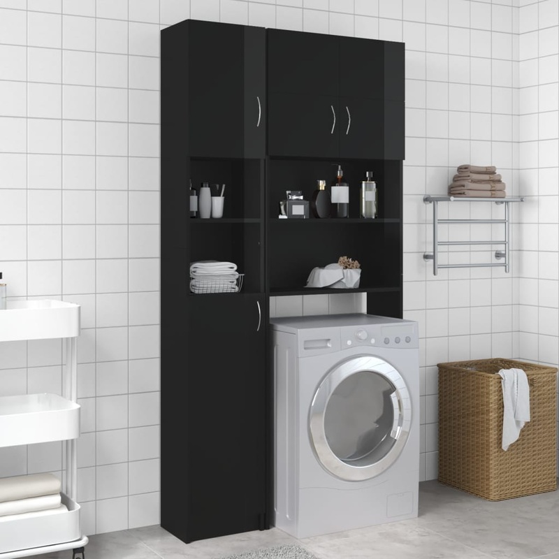 Berkfield Bathroom Cabinet High Gloss Black 32×25.5×190 cm Engineered Wood