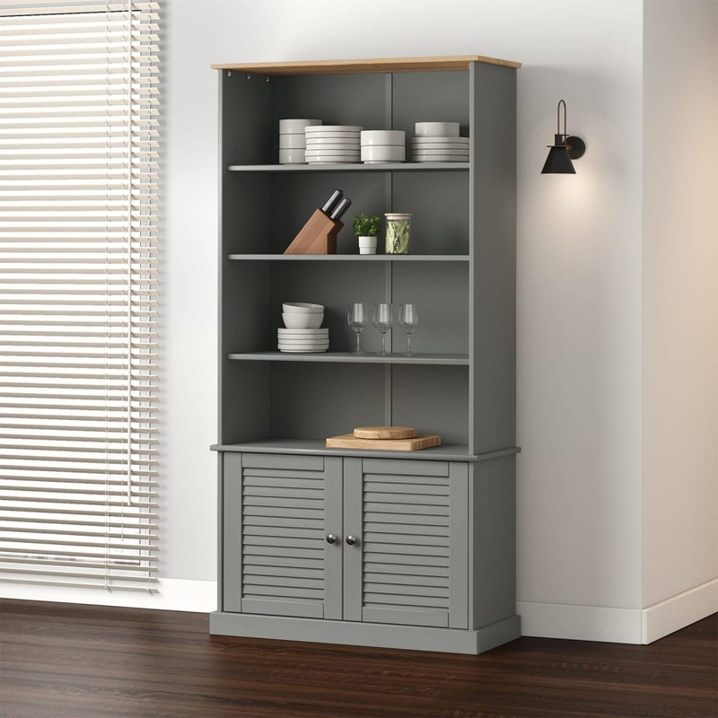 Berkfield Bookcase VIGO Grey 85x35x170 cm Solid Wood Pine
