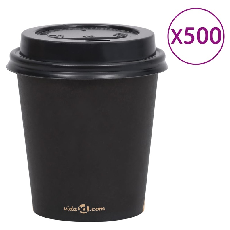 Berkfield Coffee Paper Cups with Lids 200 ml 500 pcs Black
