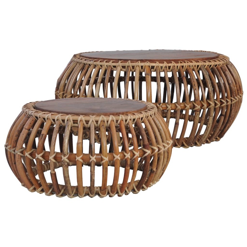 Berkfield Coffee Tables 2 pcs Natural Rattan