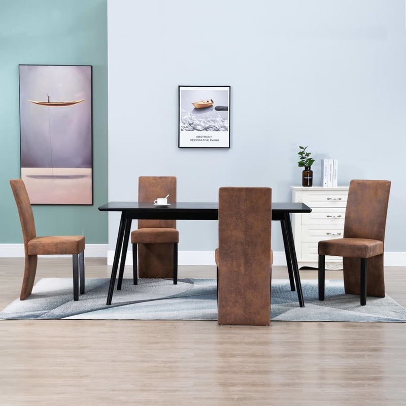 Berkfield Dining Chairs 4 pcs Brown Faux Suede Leather