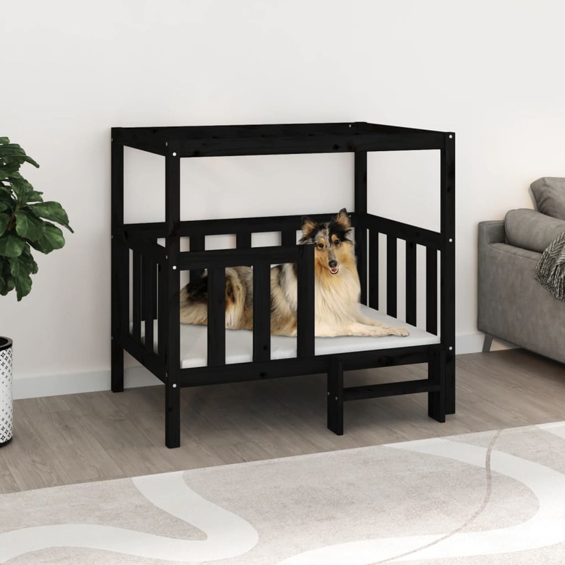 Berkfield Dog Bed Black 105.5 x 83.5 x 100 cm Solid Wood Pine