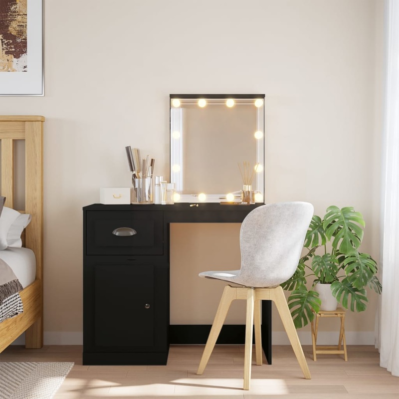 Berkfield Dressing Table with LED Lights Black 90x42x132.5 cm
