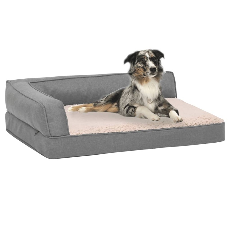 Berkfield Ergonomic Dog Bed Mattress 90×64 cm Linen Look Fleece Grey