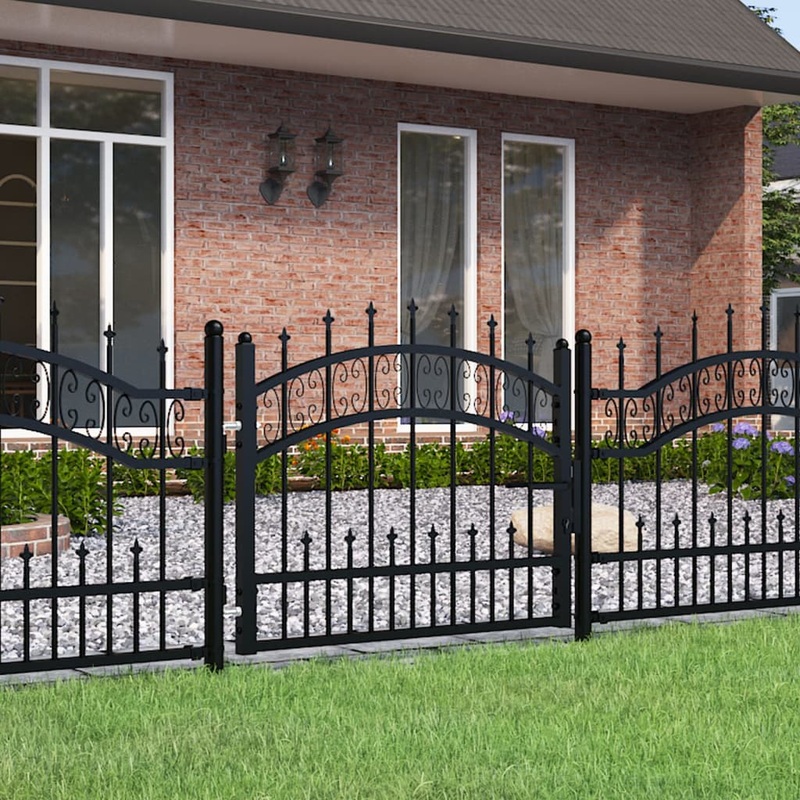Berkfield Fence Gate with Spear Top Black 103×120 cm Powder-coated Steel