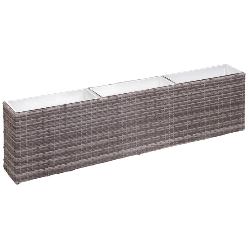 Berkfield Garden Raised Bed with 3 Pots 150x20x40 cm Poly Rattan Grey