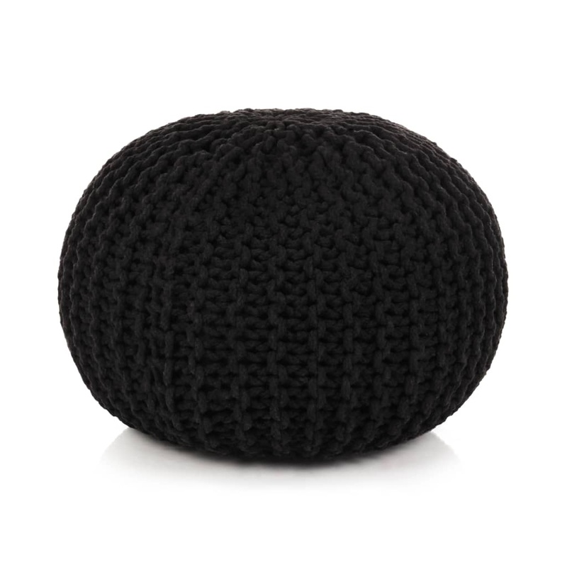 Berkfield Hand-Knitted Pouffe Cotton 50×35 cm Black