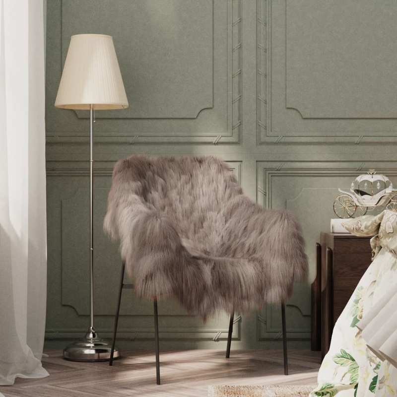 Berkfield Icelandic Sheepskin Chair Cover Taupe 70×110 cm