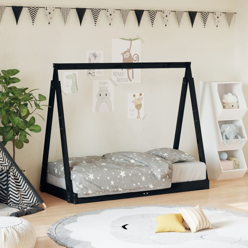 Berkfield Kids Bed Frame Black 70×140 cm Solid Wood Pine