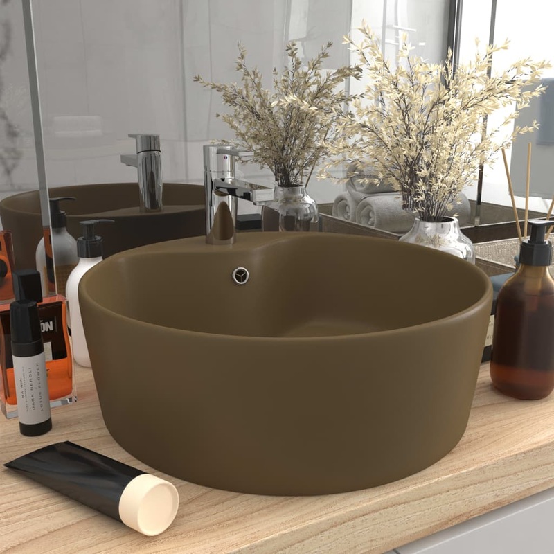 Berkfield Luxury Wash Basin with Overflow Matt Cream 36×13 cm Ceramic