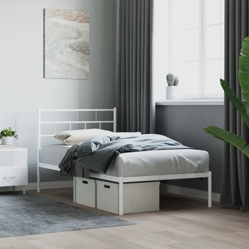 Berkfield Metal Bed Frame with Headboard White 107×203 cm