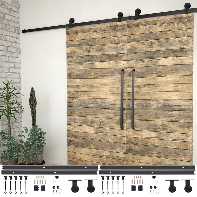 Berkfield Sliding Door Hardware Kits 2 pcs 183 cm Steel Black