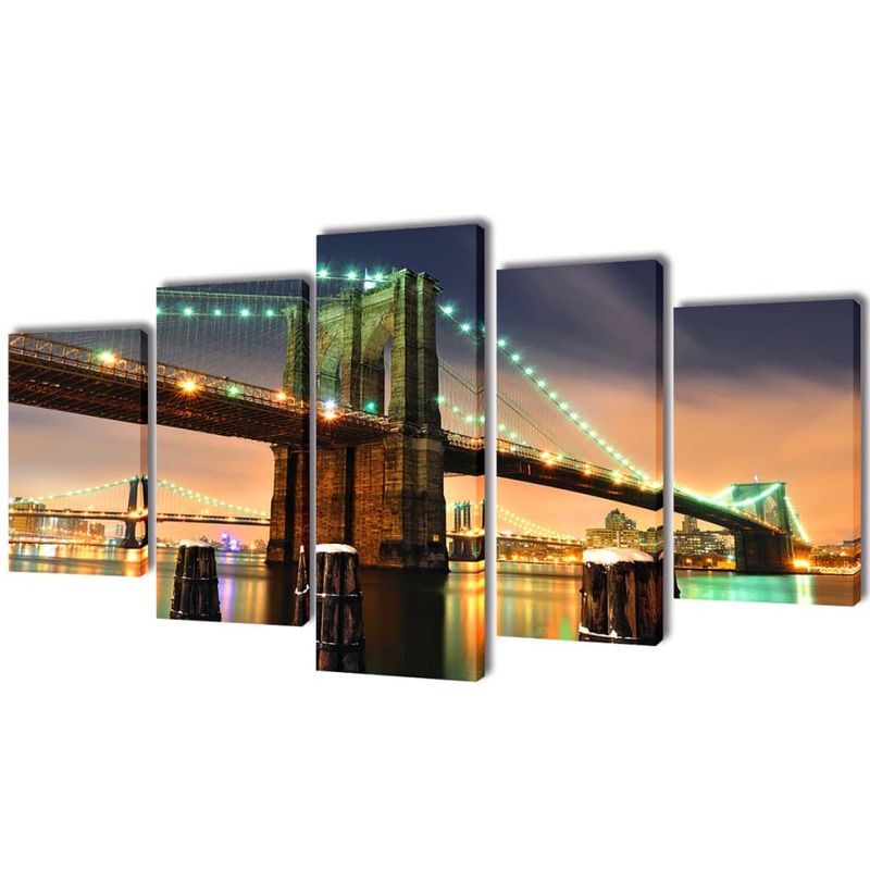 Canvas Wall Print Set Brooklyn Bridge 100 x 50 cm