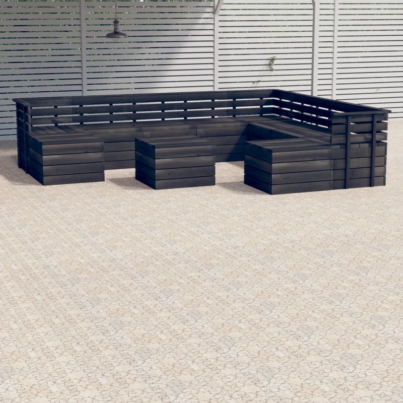 Berkfield 11 Piece Garden Pallet Lounge Set Solid Pinewood Dark Grey