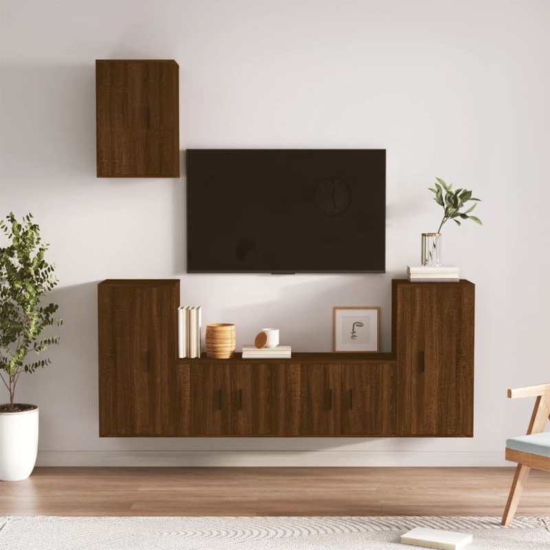 Berkfield 5 Piece TV Cabinet Set Brown Oak Engineered Wood