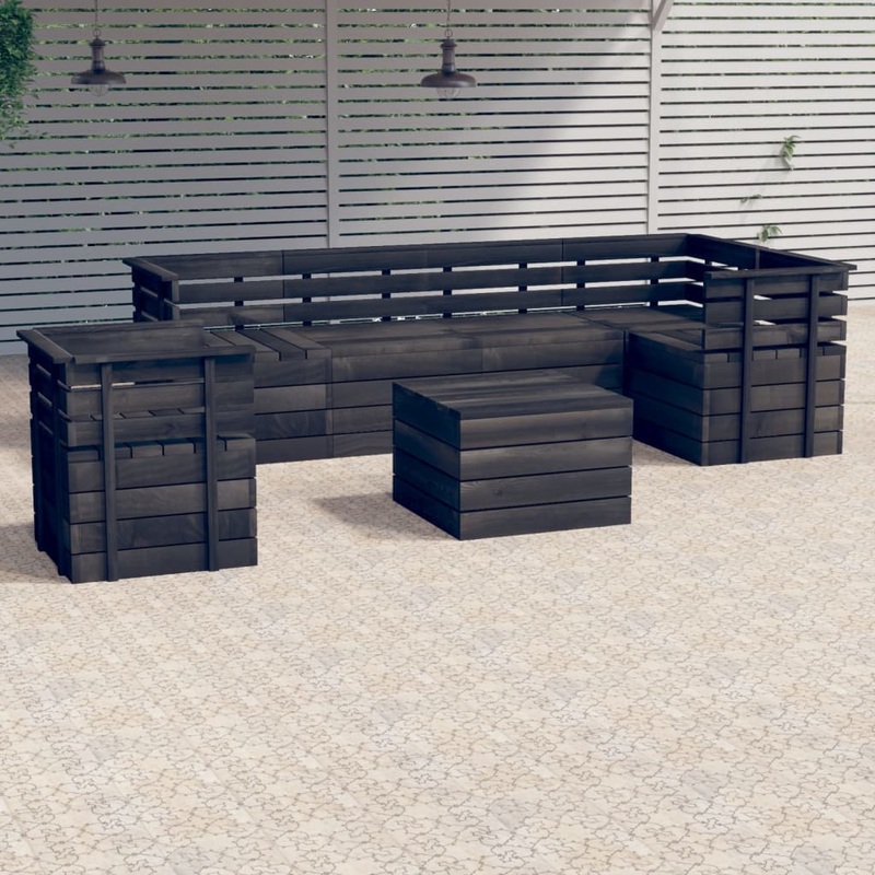 Berkfield 7 Piece Garden Pallet Lounge Set Solid Pinewood Dark Grey