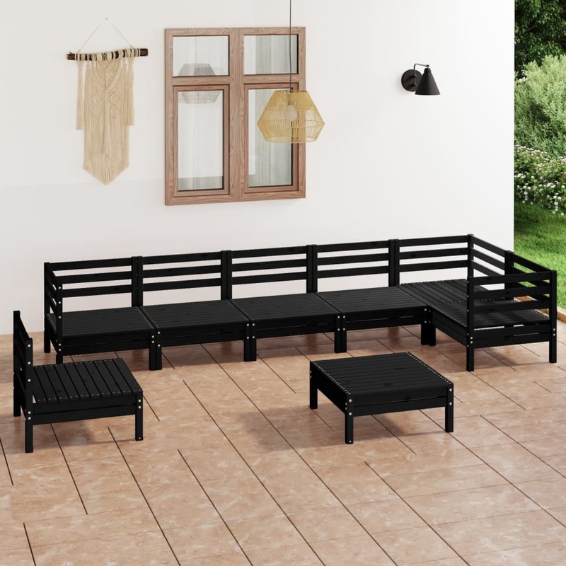 Berkfield 8 Piece Garden Lounge Set Solid Pinewood Black