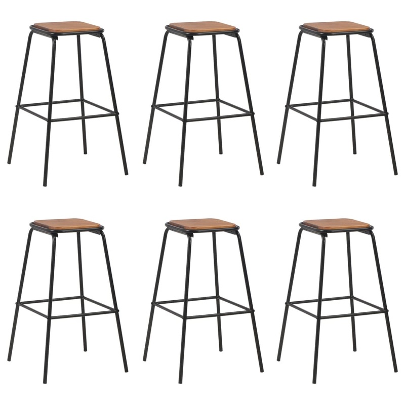 Berkfield Bar Stools 6 pcs Black Solid Pinewood and Steel