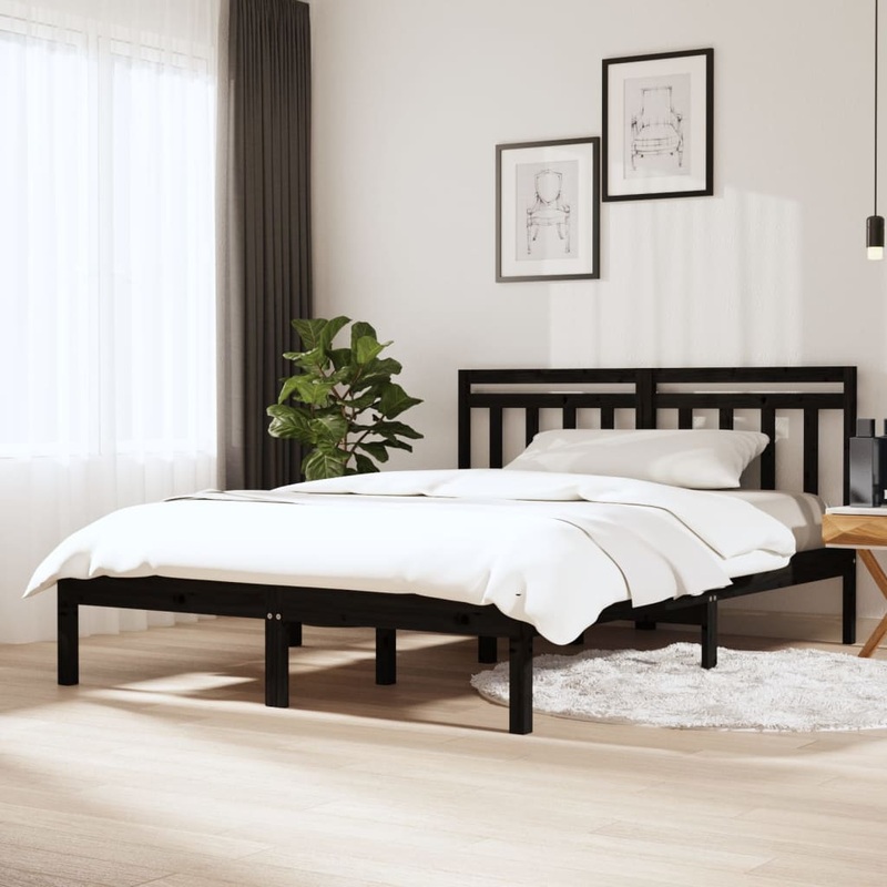 Berkfield Bed Frame Black 120×190 cm Small Double Solid Wood