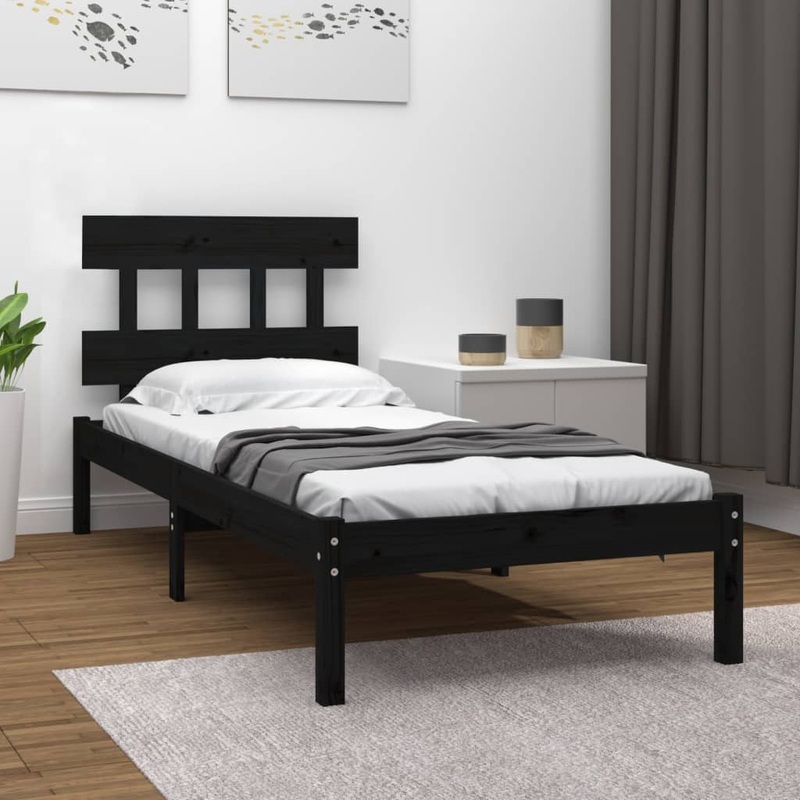 Berkfield Bed Frame Black Solid Wood 90×200 cm