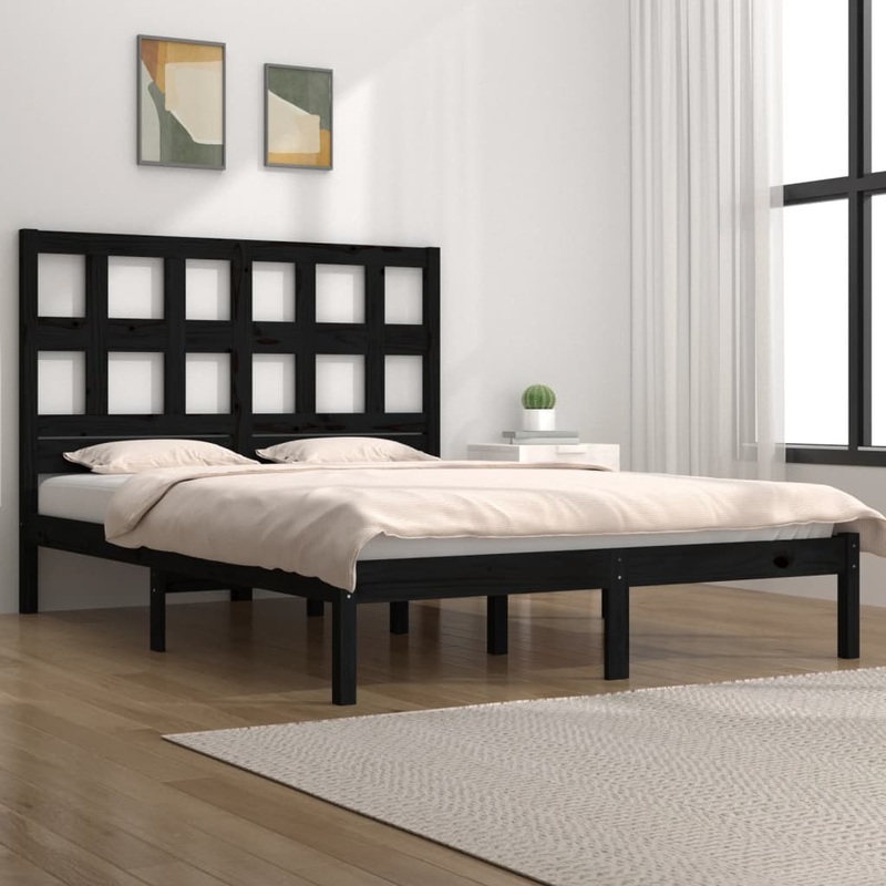 Berkfield Bed Frame Black Solid Wood Pine 140×200 cm
