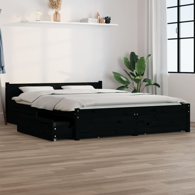 Berkfield Bed Frame with Drawers Black 120×190 cm Small Double