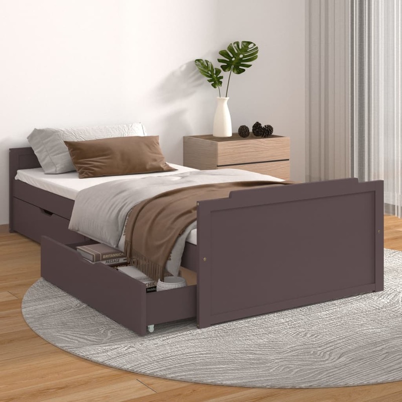Berkfield Bed Frame with Drawers Dark Brown Solid Wood Pine 90×200 cm