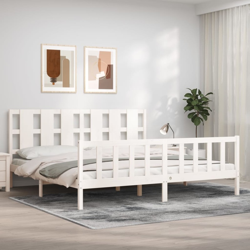 Berkfield Bed Frame with Headboard White 180×200 cm Solid Wood