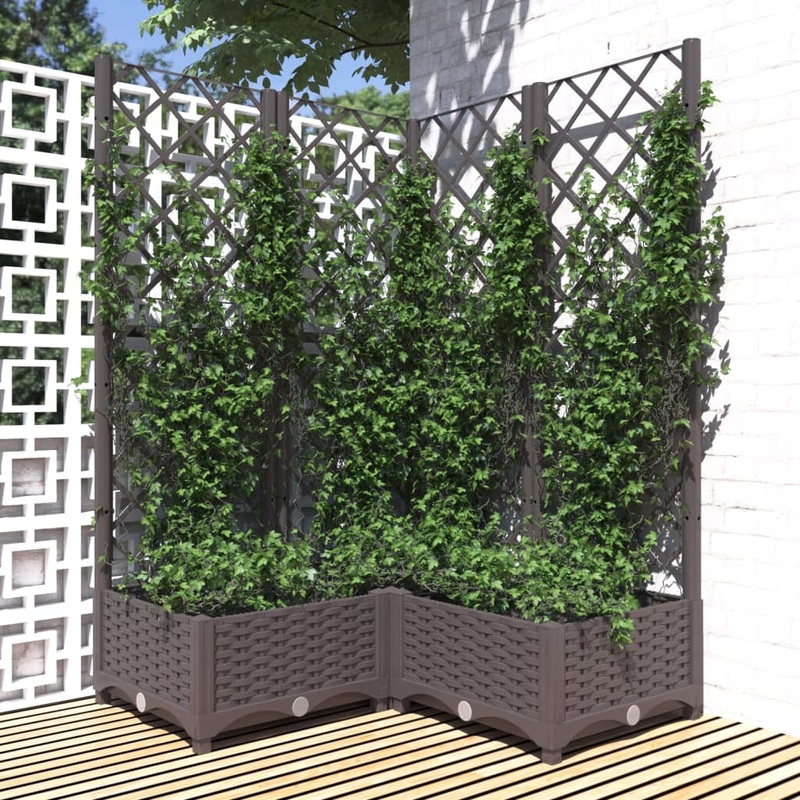 Berkfield Garden Planter with Trellis Brown 80x80x121.5 cm PP