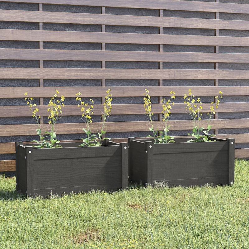 Berkfield Garden Planters 2 pcs Grey 60x31x31 cm Solid Pinewood