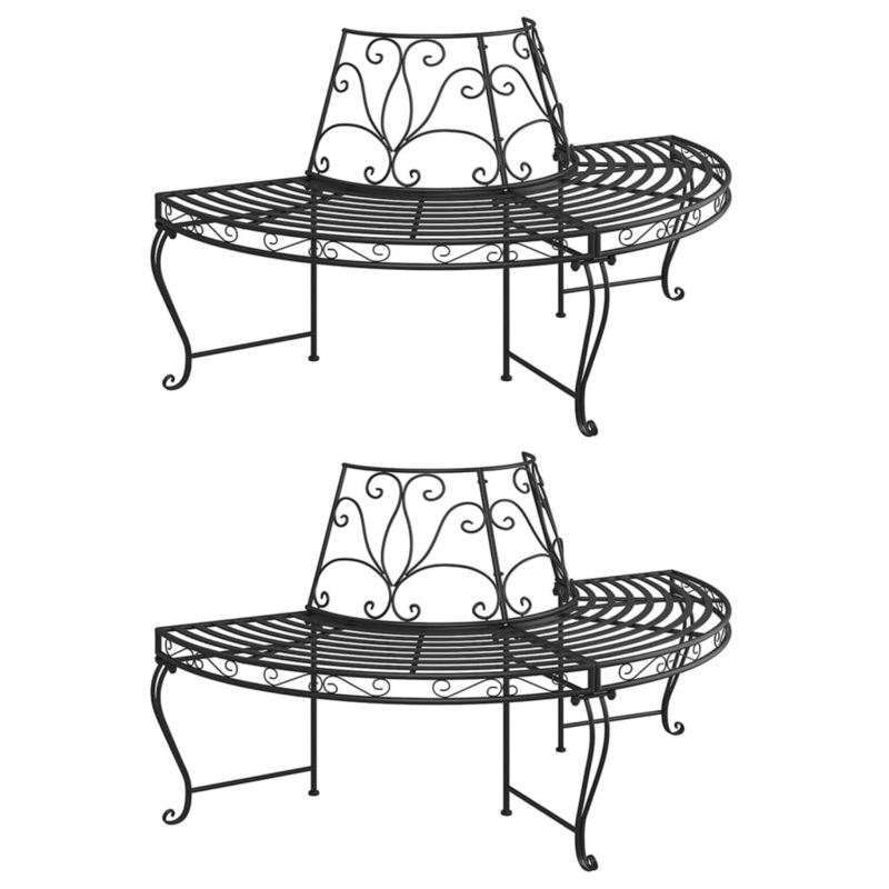Berkfield Half Round Tree Bench 2 pcs _160 cm Black Steel