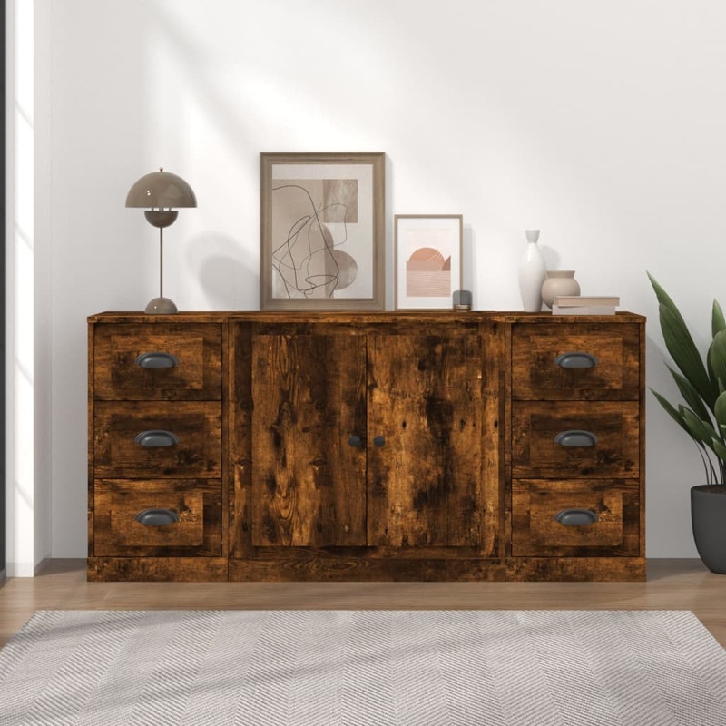 Berkfield Sideboards 3 pcs Smoked Oak Engineered Wood
