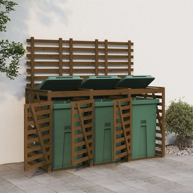 Berkfield Triple Wheelie Bin Storage Honey Brown Solid Wood Pine