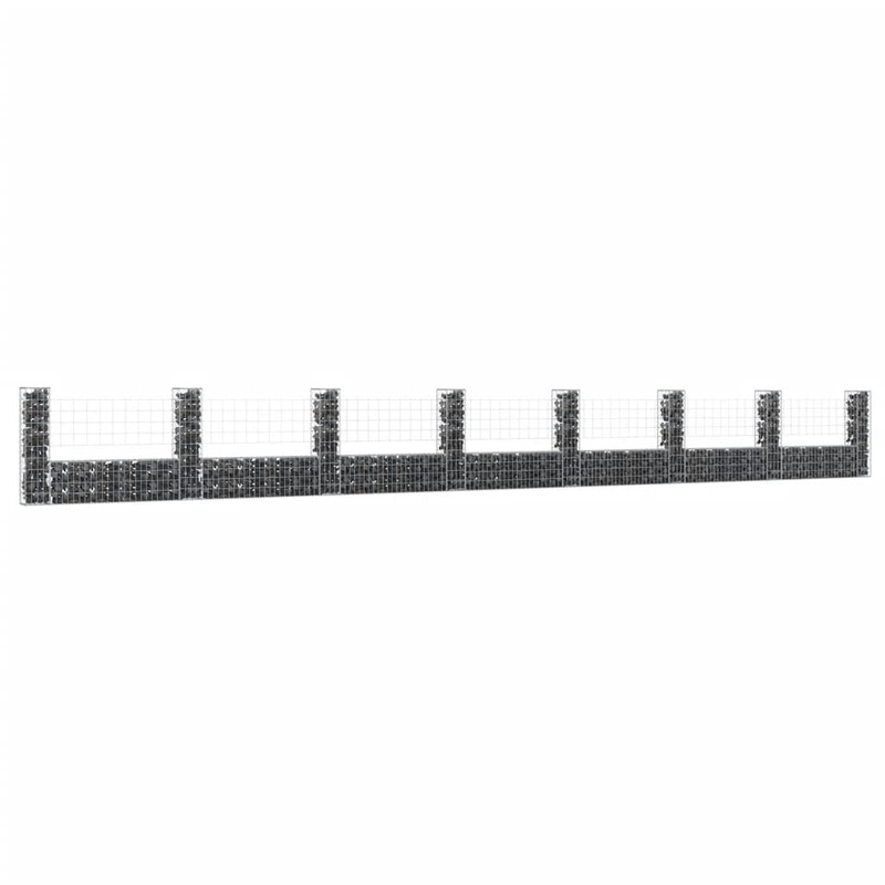 Berkfield U-shape Gabion Basket with 8 Posts Iron 860x20x100 cm