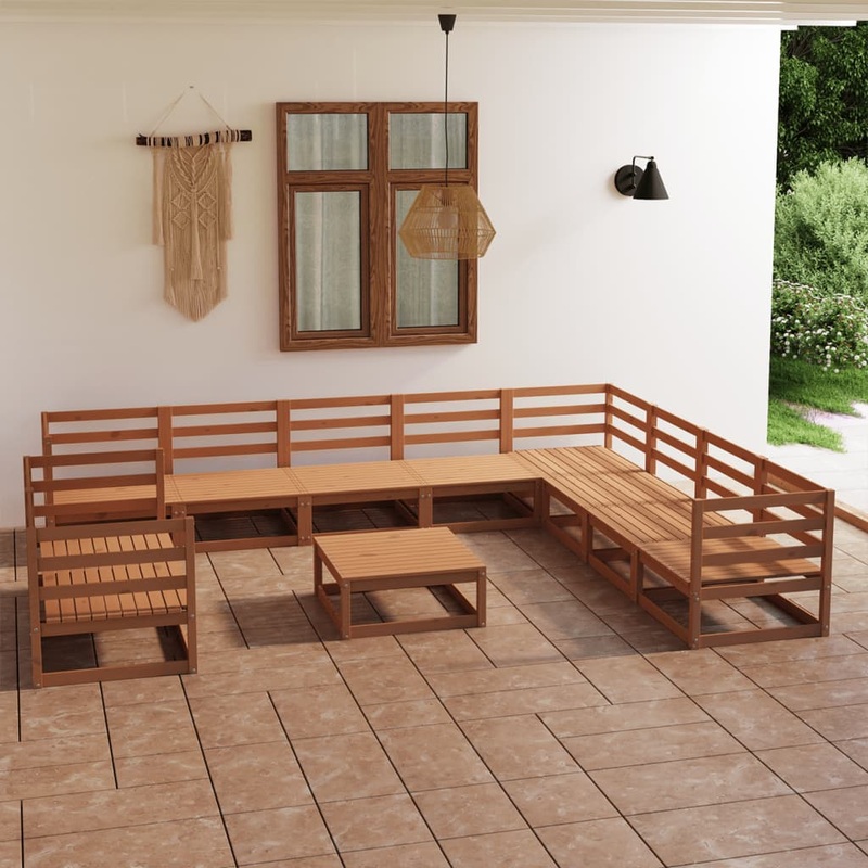 Berkfield 11 Piece Garden Lounge Set Honey Brown Solid Pinewood