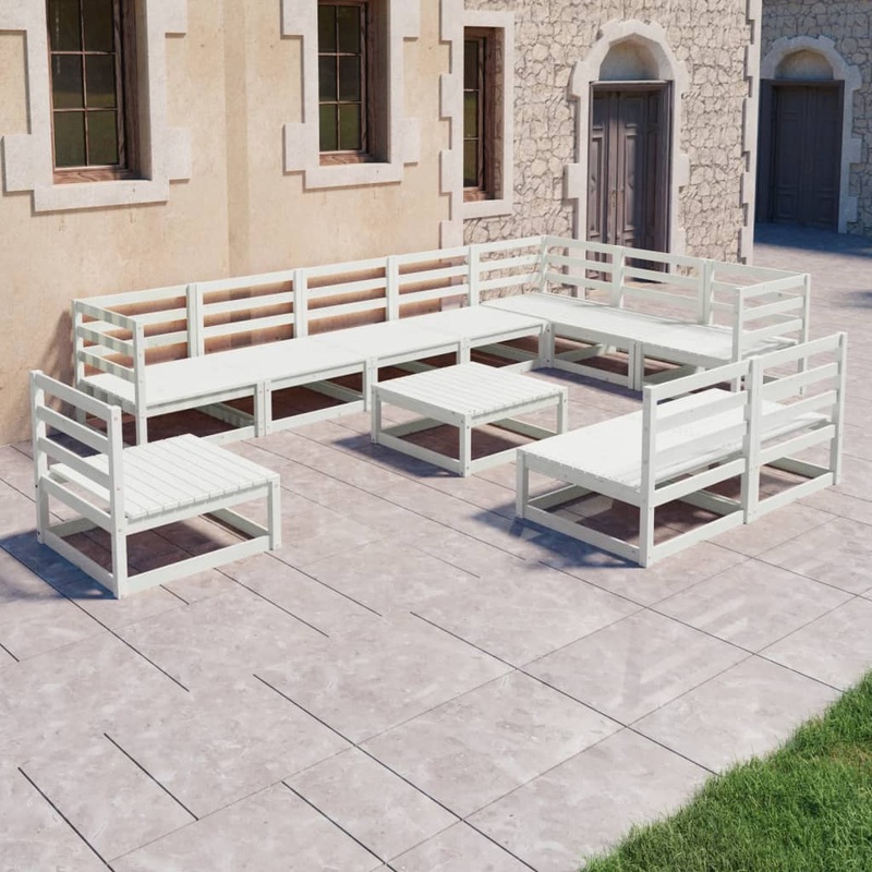 Berkfield 11 Piece Garden Lounge Set White Solid Pinewood