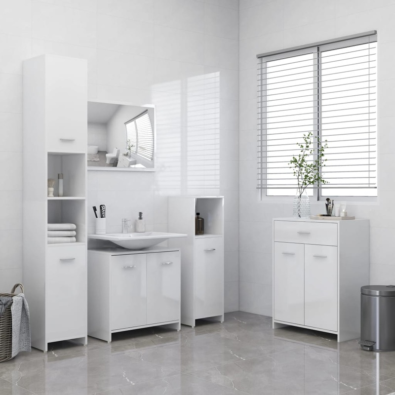 Berkfield 4 Piece Bathroom Furniture Set High Gloss White