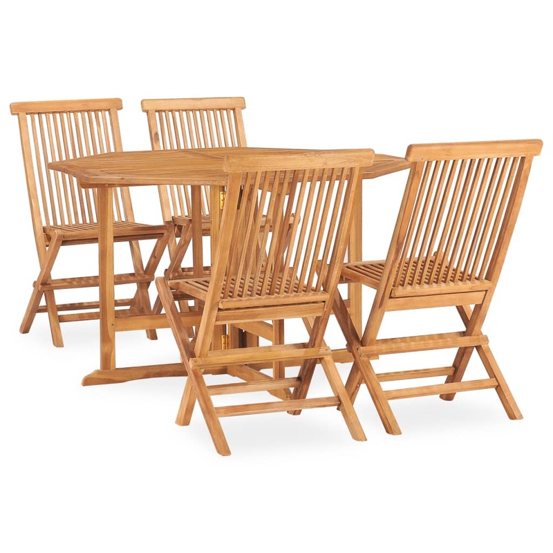 Berkfield 5 Piece Folding Outdoor Dining Set Solid Teak Wood