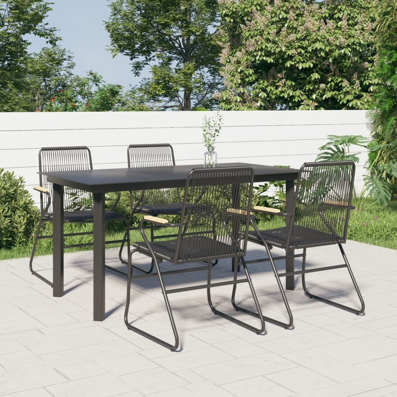Berkfield 5 Piece Garden Dining Set Black PVC Rattan