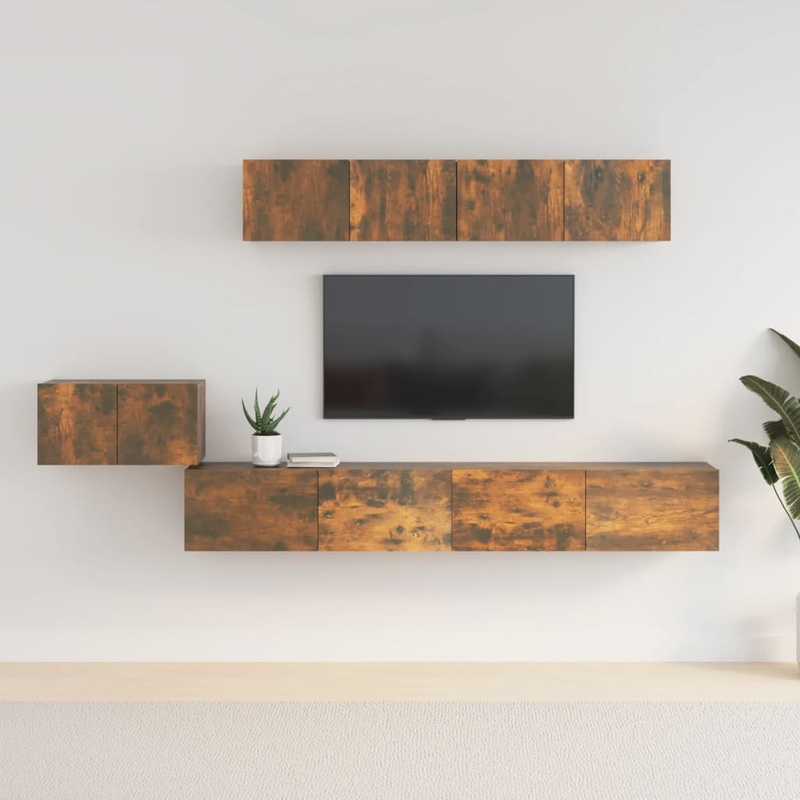 Berkfield 5 Piece TV Cabinet Set Smoked Oak Engineered Wood