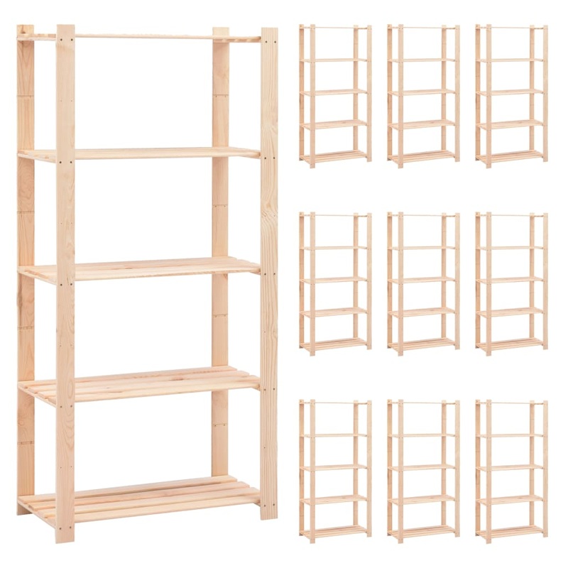 Berkfield 5-Tier Storage Racks 10 pcs 80x38x170 cm Solid Pinewood 250 kg