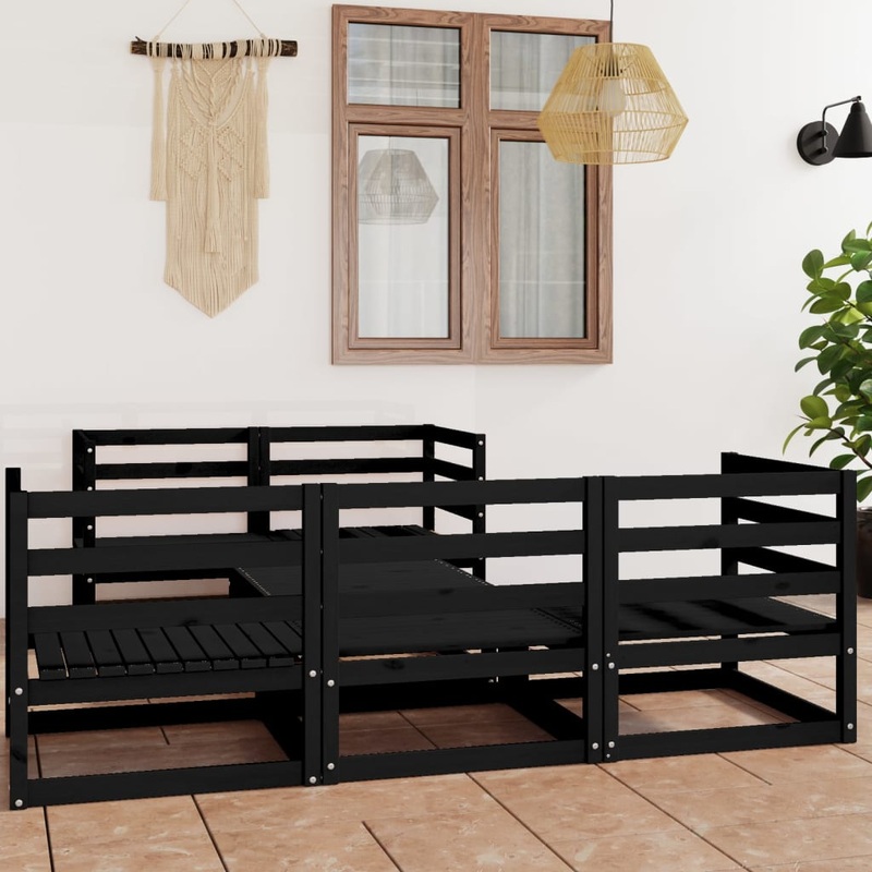 Berkfield 6 Piece Garden Lounge Set Black Solid Wood Pine
