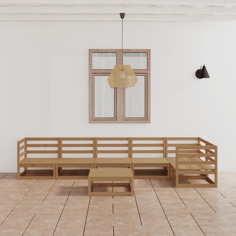 Berkfield 7 Piece Garden Lounge Set Honey Brown Solid Pinewood