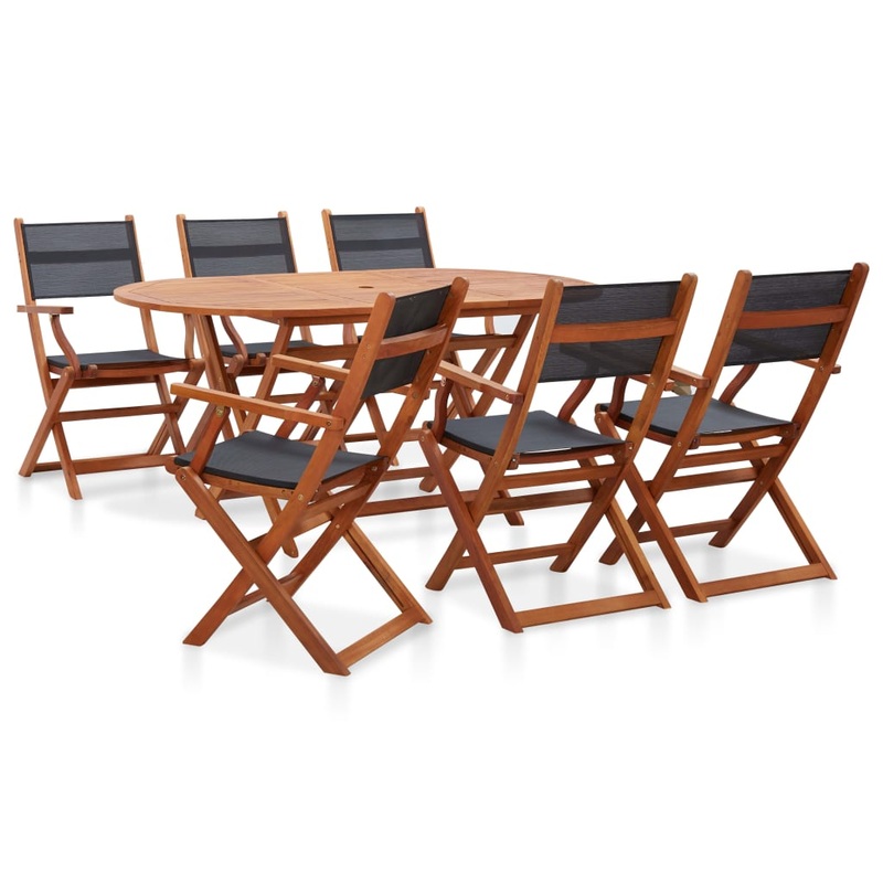 Berkfield 7 Piece Outdoor Dining Set Solid Eucalyptus Wood and Textilene